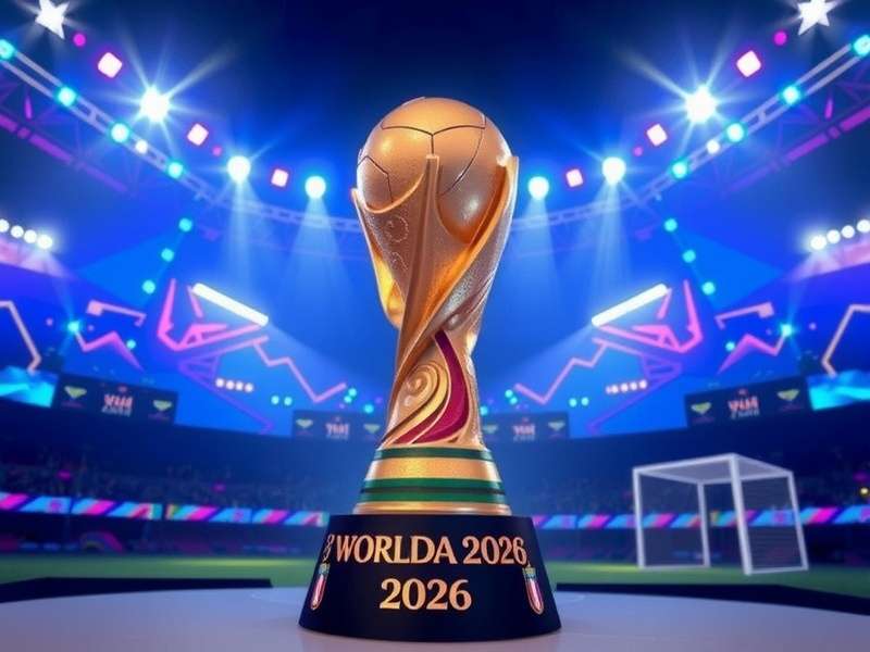 Illustration of World Cup 2026 draw ceremony with teams and balls