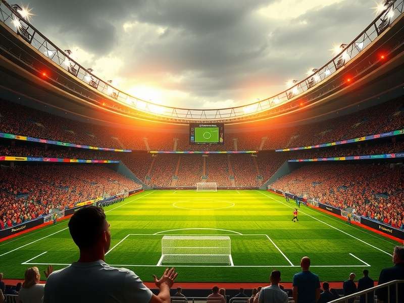 Crowd celebrating at a FIFA World Cup stadium with tickets in hand