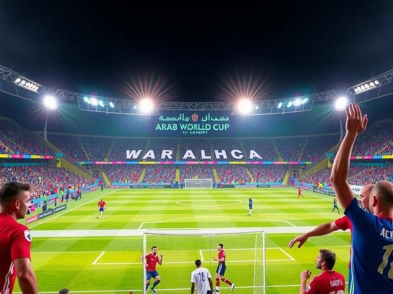 Celebrating Arab football fans with flags during a World Cup match
