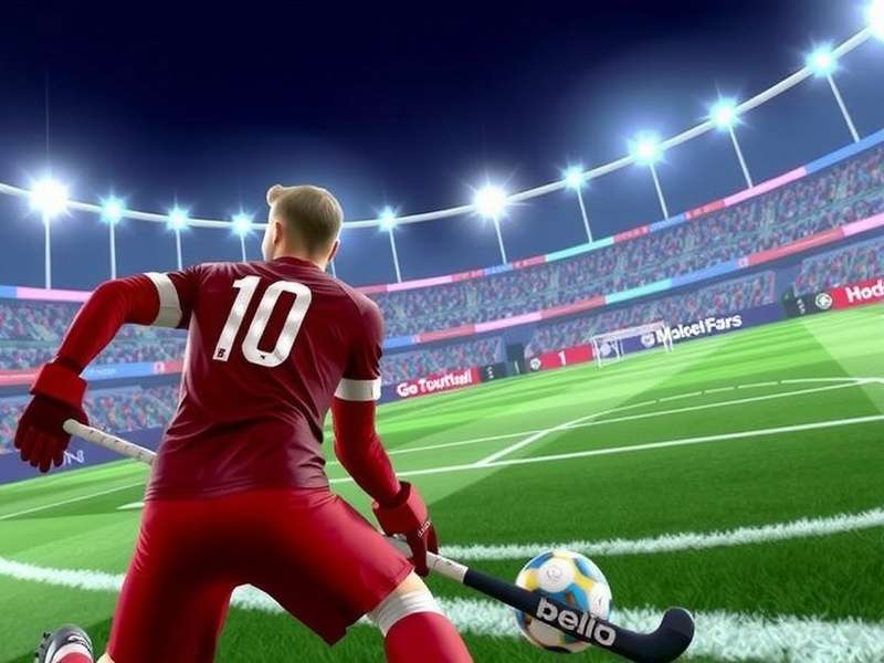 The Hockey World Cup trophy surrounded by players in celebratory moment