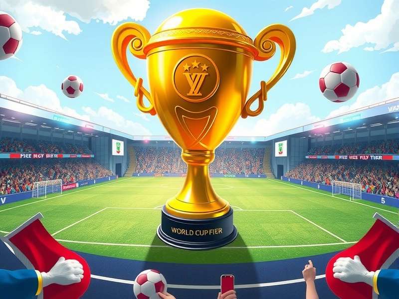 The FIFA World Cup Trophy on display under lights