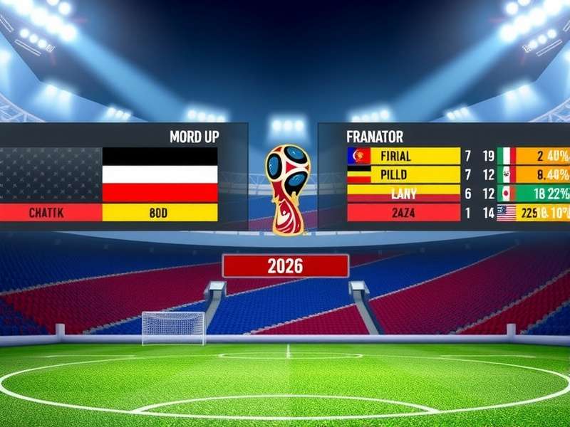 Graphic visualization of a World Cup draw simulation with team flags and groups