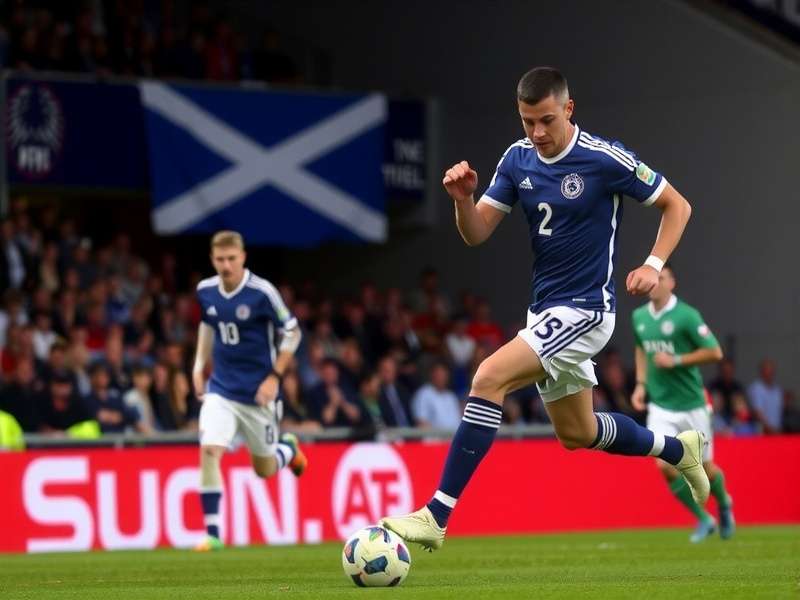 Scotland football fans celebrating at a World Cup match with tartan scarves and flags