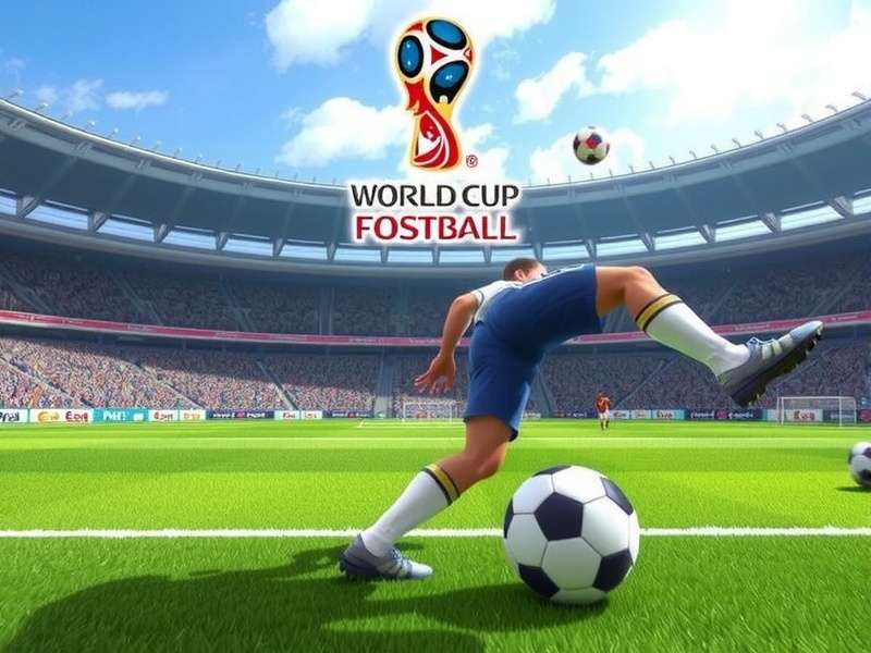 Iconic World Cup Football stadium filled with cheering fans under floodlights