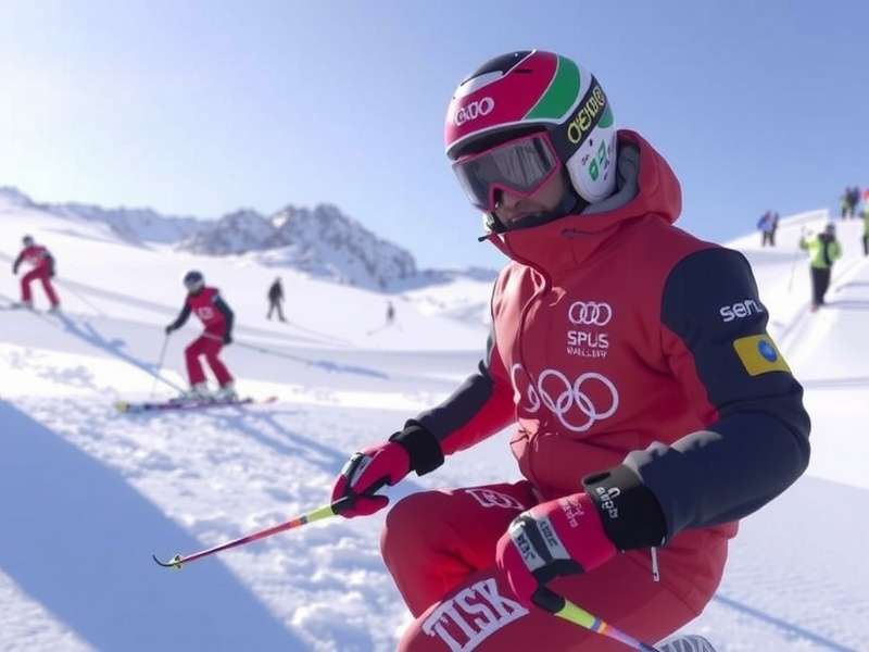 FIS Ski World Cup alpine racer carving through a steep slalom course with dramatic speed and precision.