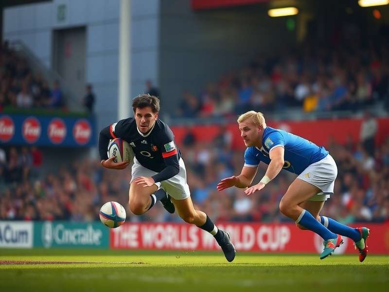 Rugby World Cup trophy and stadium atmosphere